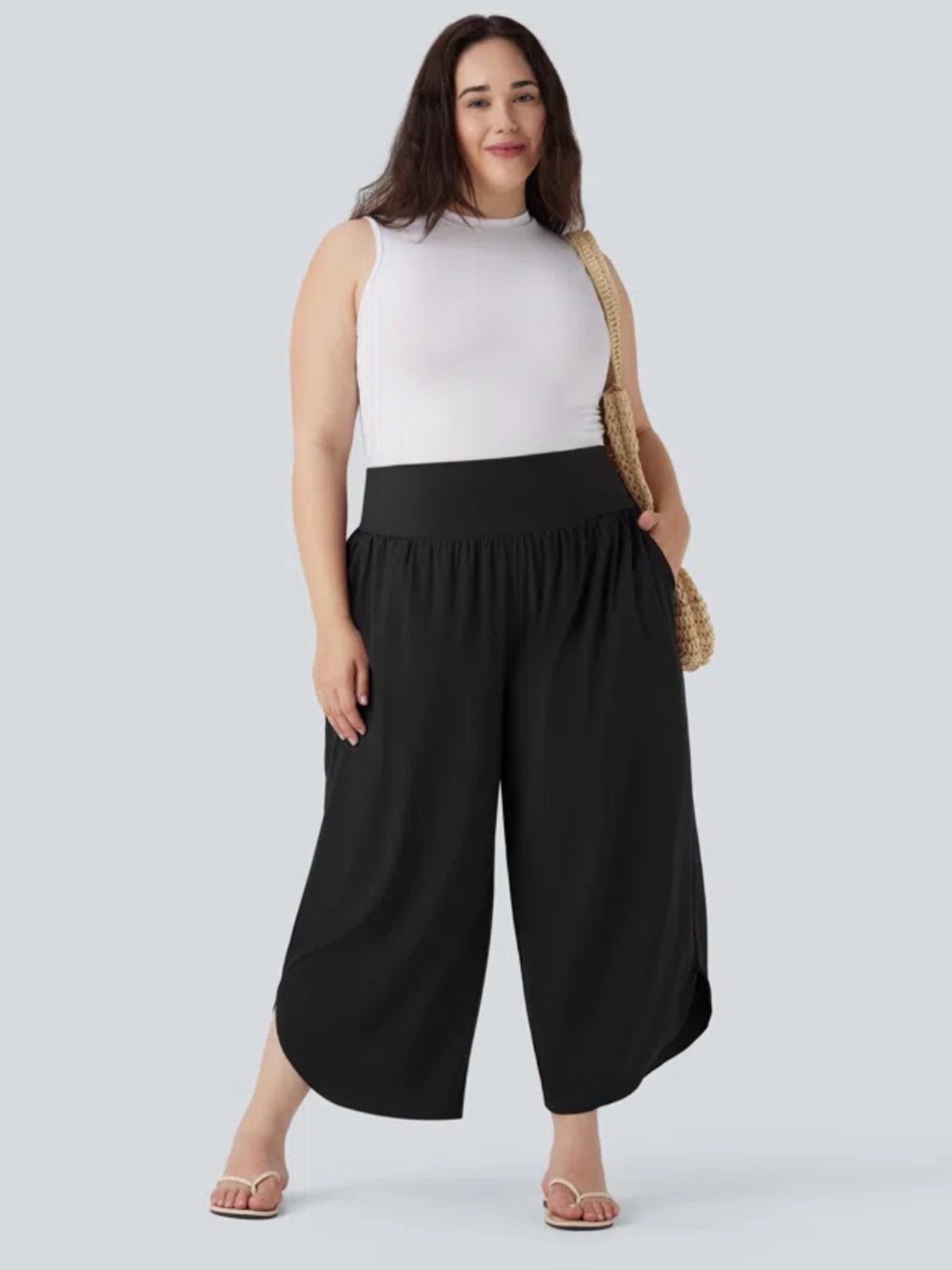 HALARA Black Plus-Size Wide Leg Pull-On Pants